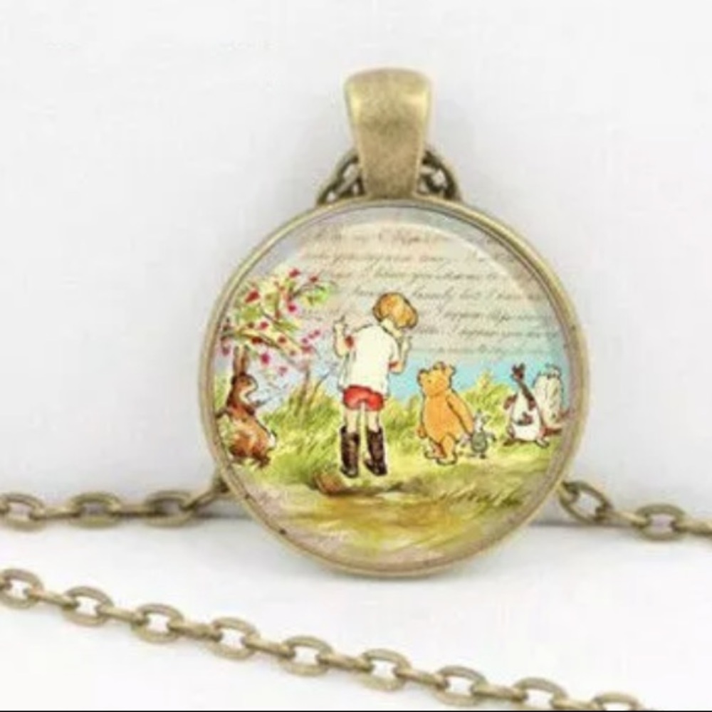 Pooh brass glass necklace
